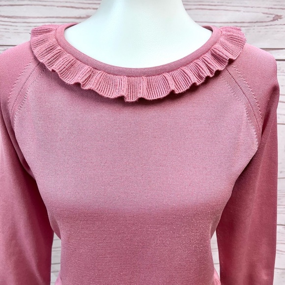 Vintage Mid Century Mod Givenchy Sport Dusty Mauve Fine Knit Ruffle Neck Sweater - Picture 2 of 11